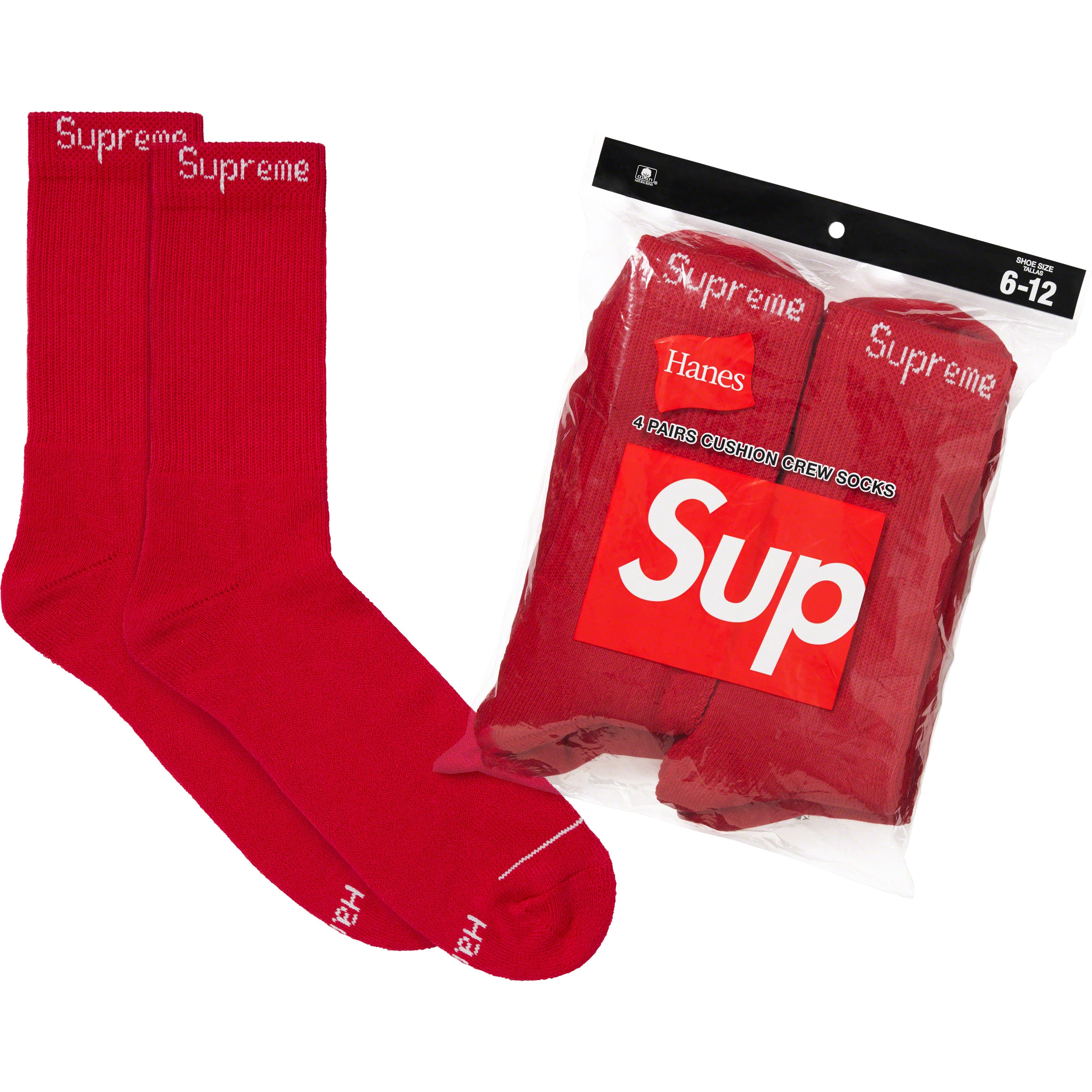 Supreme Hanes Crew Socks (4 Pack) Pink