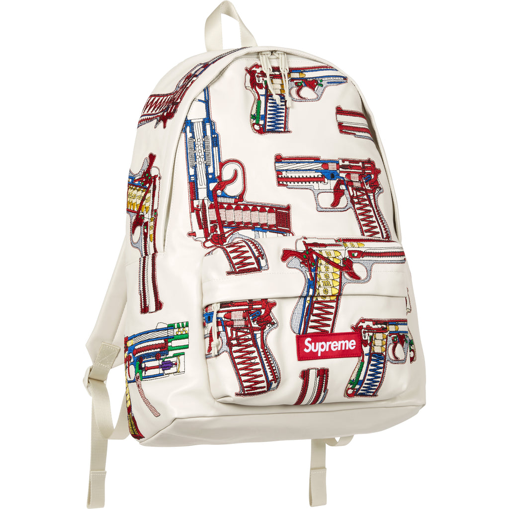 Guns Embroidered Leather Backpack
