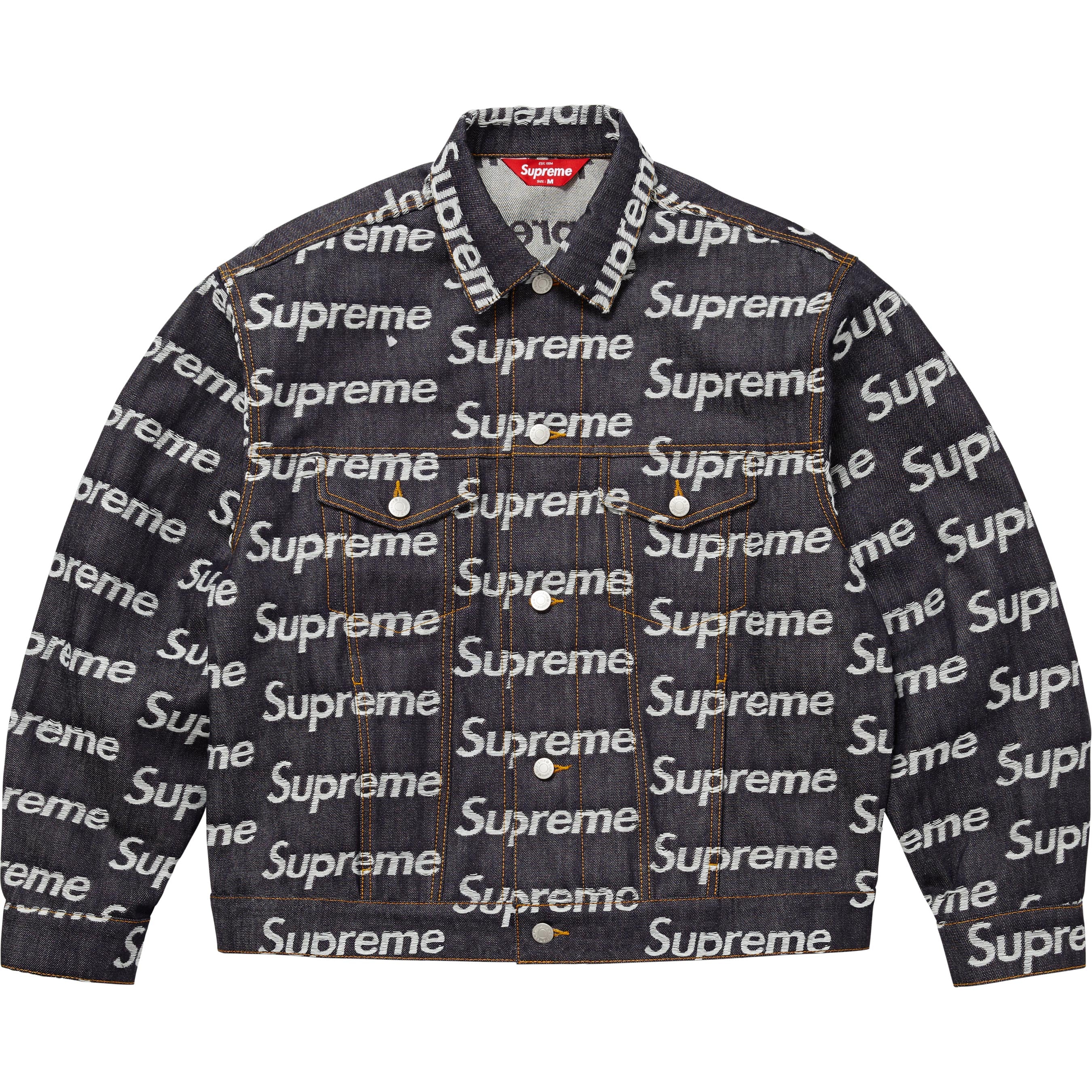 Jacquard Logos Denim Trucker Jacket - Shop - Supreme