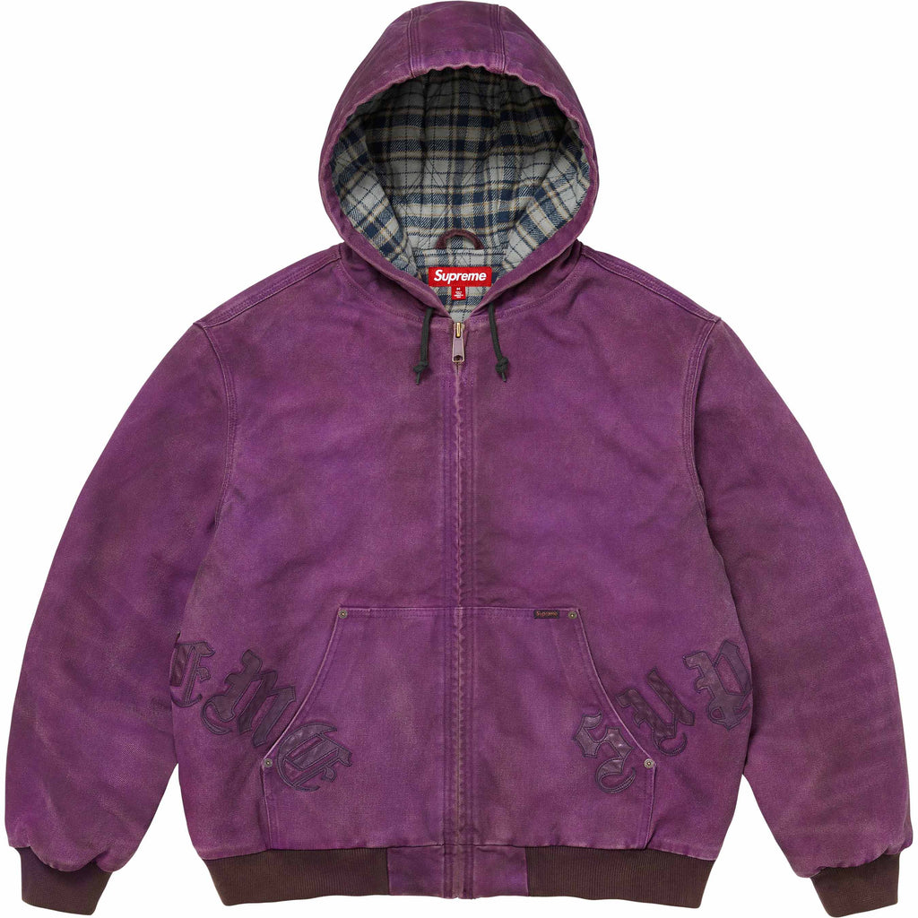Leather Appliqué Hooded Work Jacket