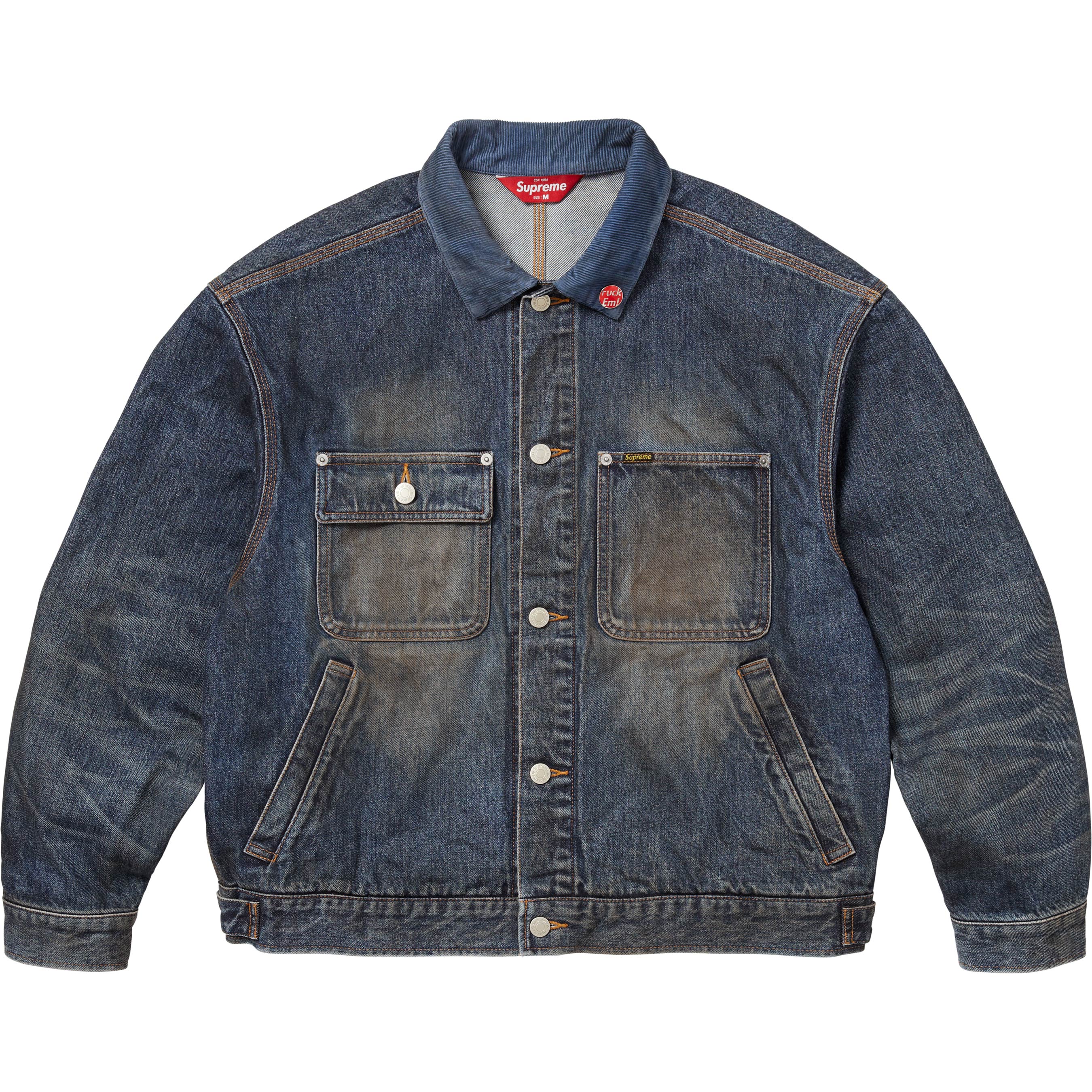 ノーア　Supreme Inset Logo Denim Trucker Supreme Inset Logo Denim Trucker Jacket (SS22) - $278