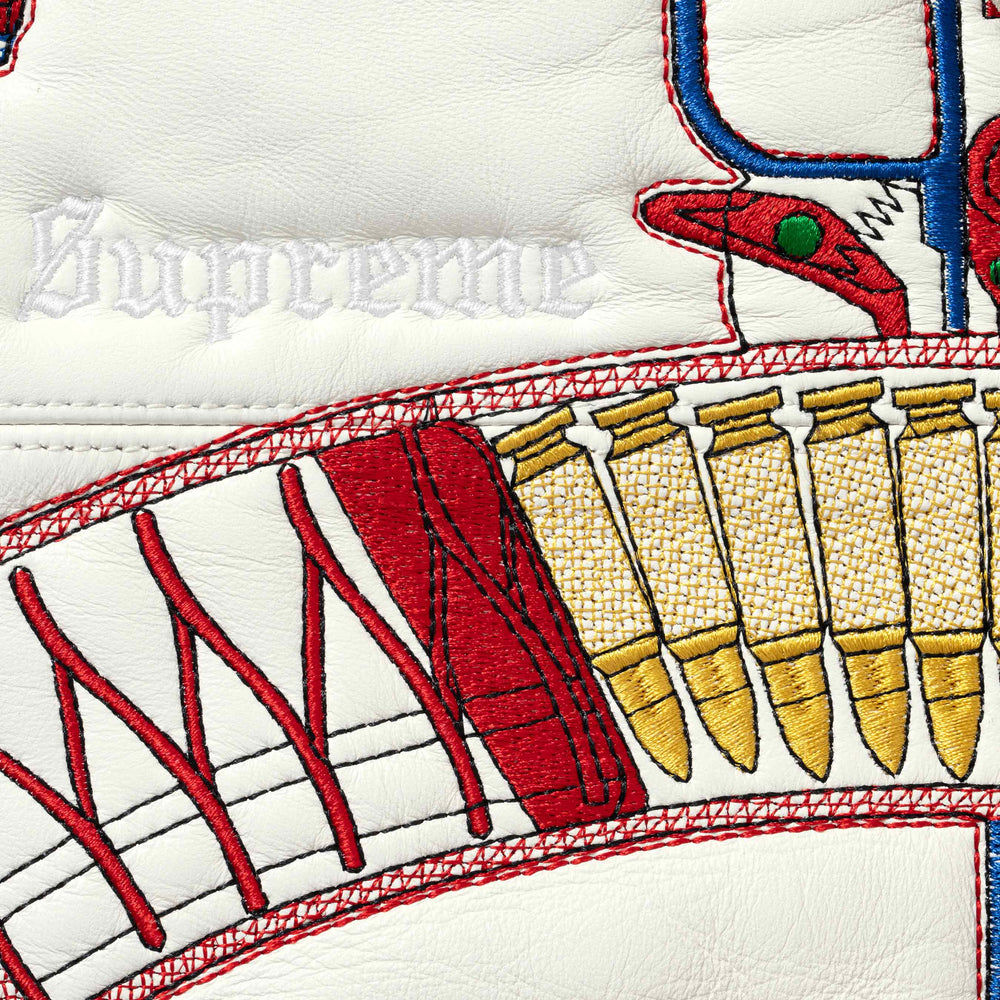 Guns Embroidered Hooded Leather Jacket - Image 4