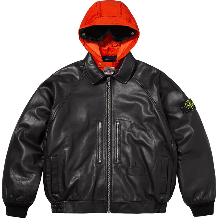 Stone island black leather jacket Clearance