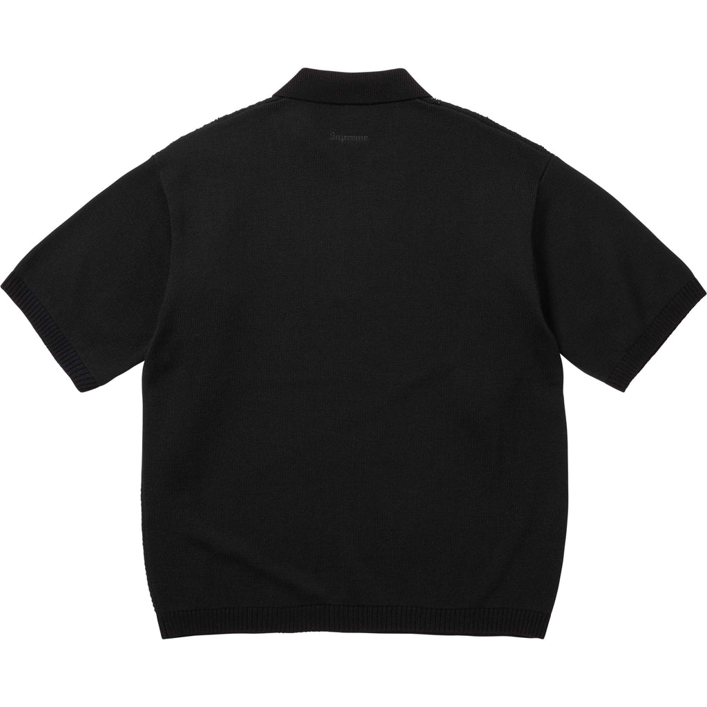 Beaded Zip S/S Polo Sweater