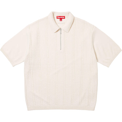 Beaded Zip S/S Polo Sweater