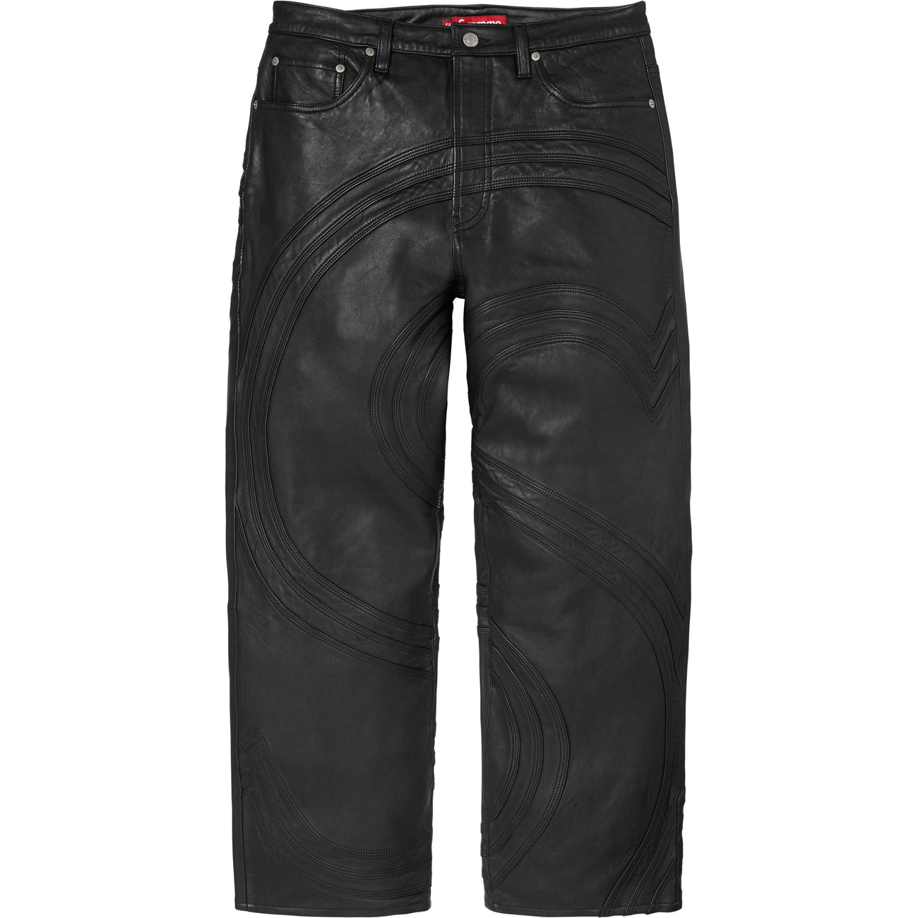 S Logo Leather Baggy 5-Pocket Jean - Image 1