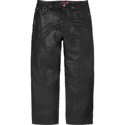 S Logo Leather Baggy 5-Pocket Jean