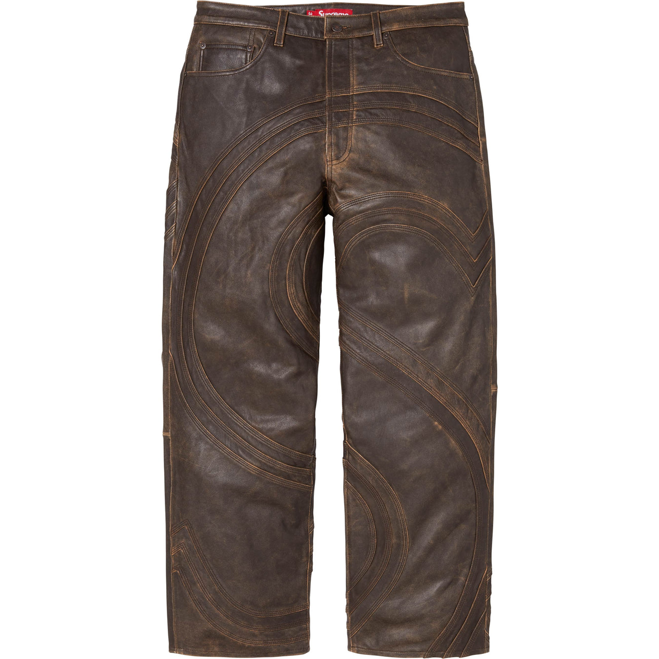 S Logo Leather Baggy 5-Pocket Jean - Image 1