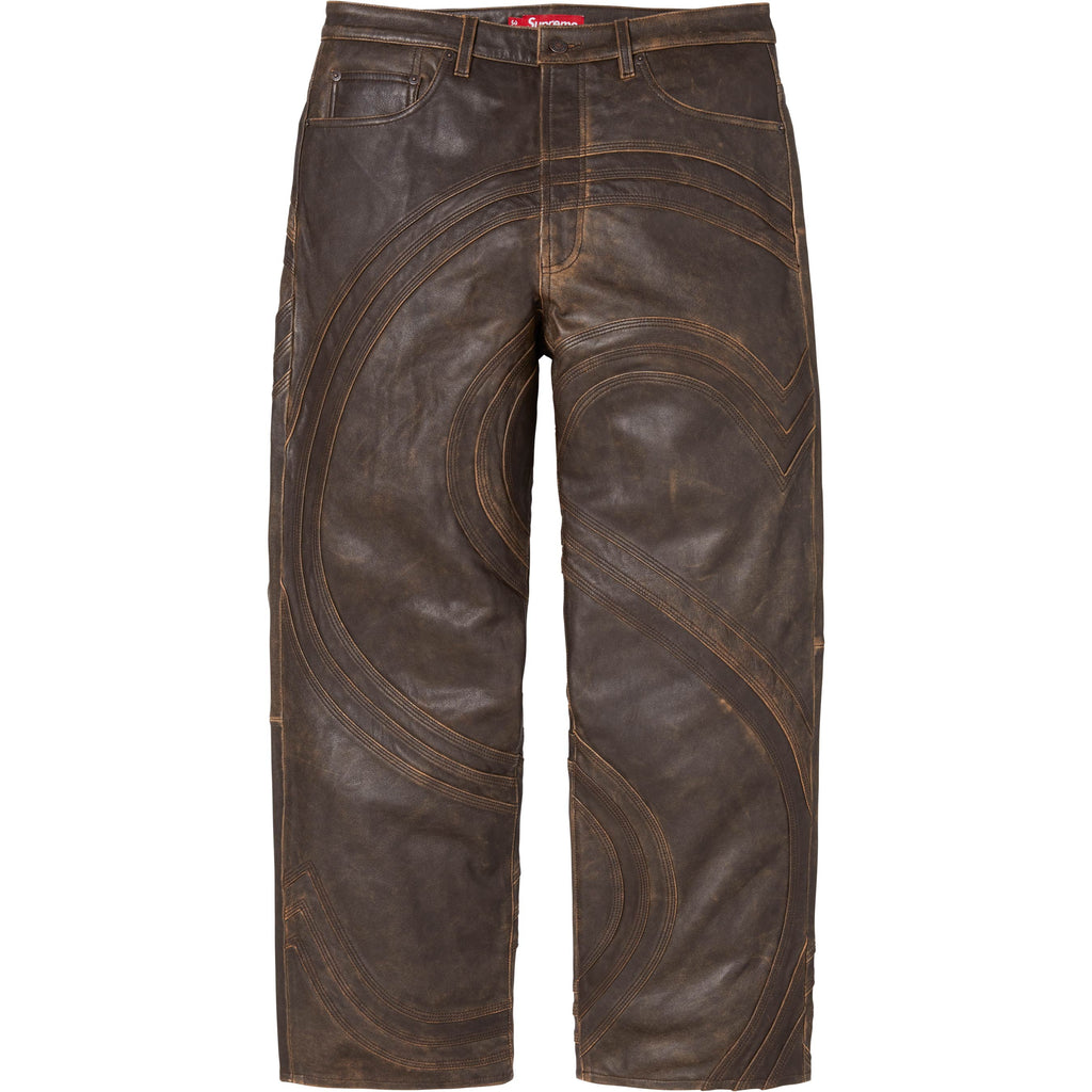 S Logo Leather Baggy 5-Pocket Jean