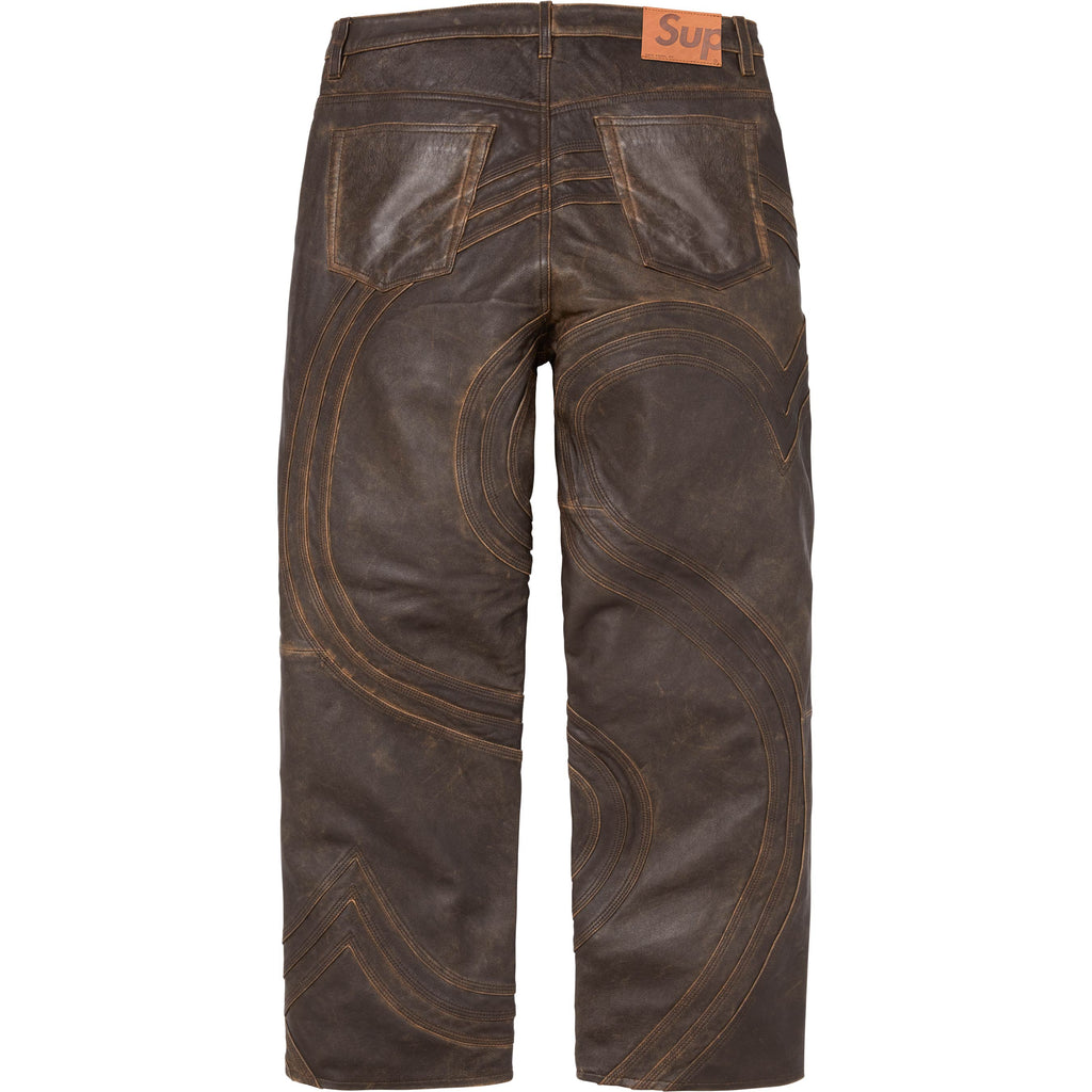 S Logo Leather Baggy 5-Pocket Jean