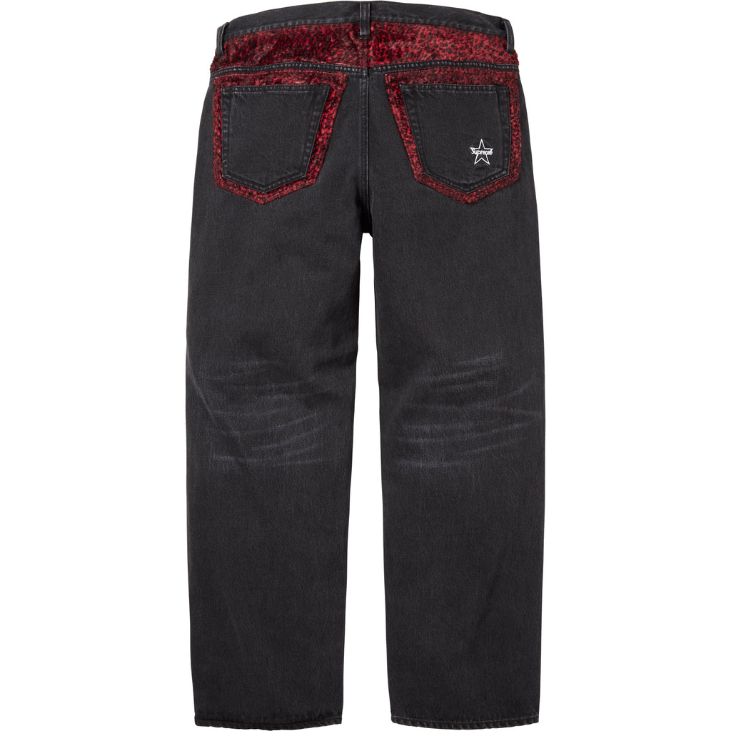 Supreme Peace Embroidered L木竜 Leopard Faux Fur Loose Fit Jean - Shop - Supreme