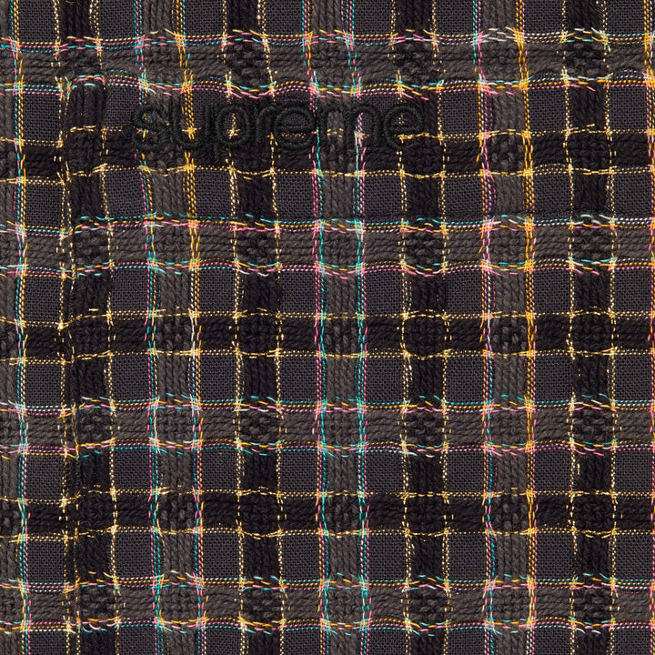 Metallic Plaid Zip Up Shirt-5
