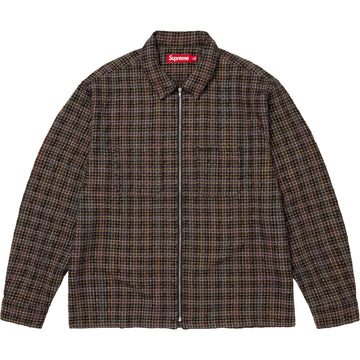 Metallic Plaid Zip Up Shirt