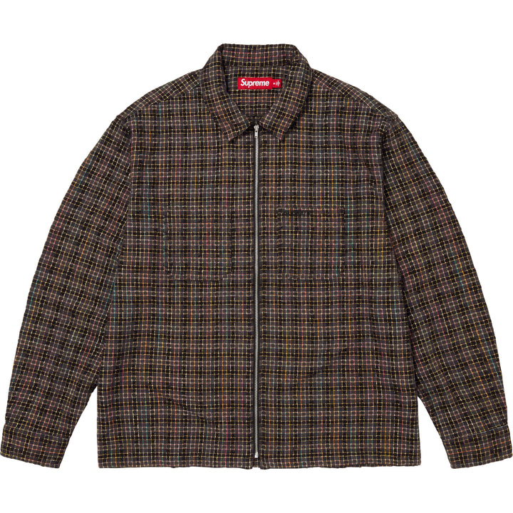 Metallic Plaid Zip Up Shirt