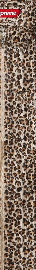 Leopard Frayed Zip Up Shirt