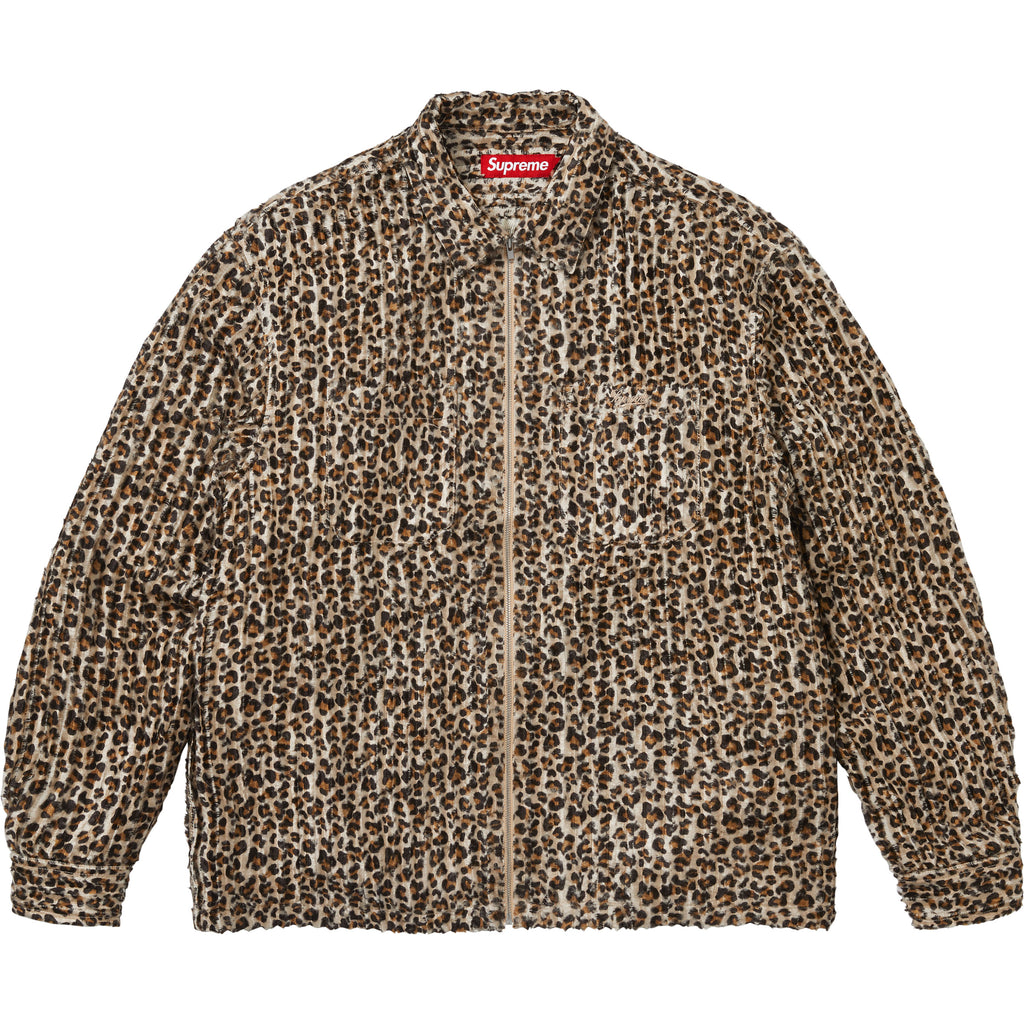 Leopard Frayed Zip Up Shirt