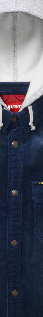 Quilted Lined Hooded Velvet Snap Shirt