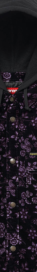 Quilted Lined Hooded Velvet Snap Shirt