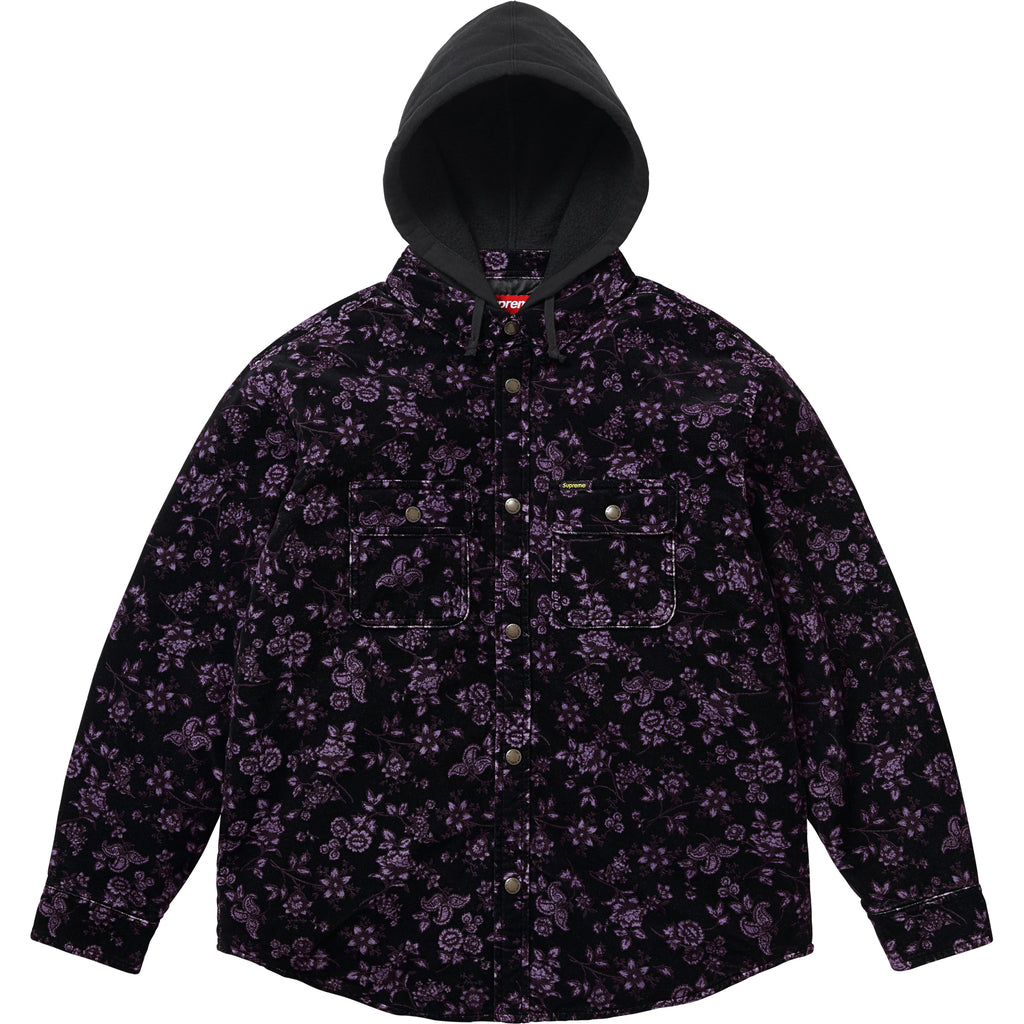 Quilted Lined Hooded Velvet Snap Shirt