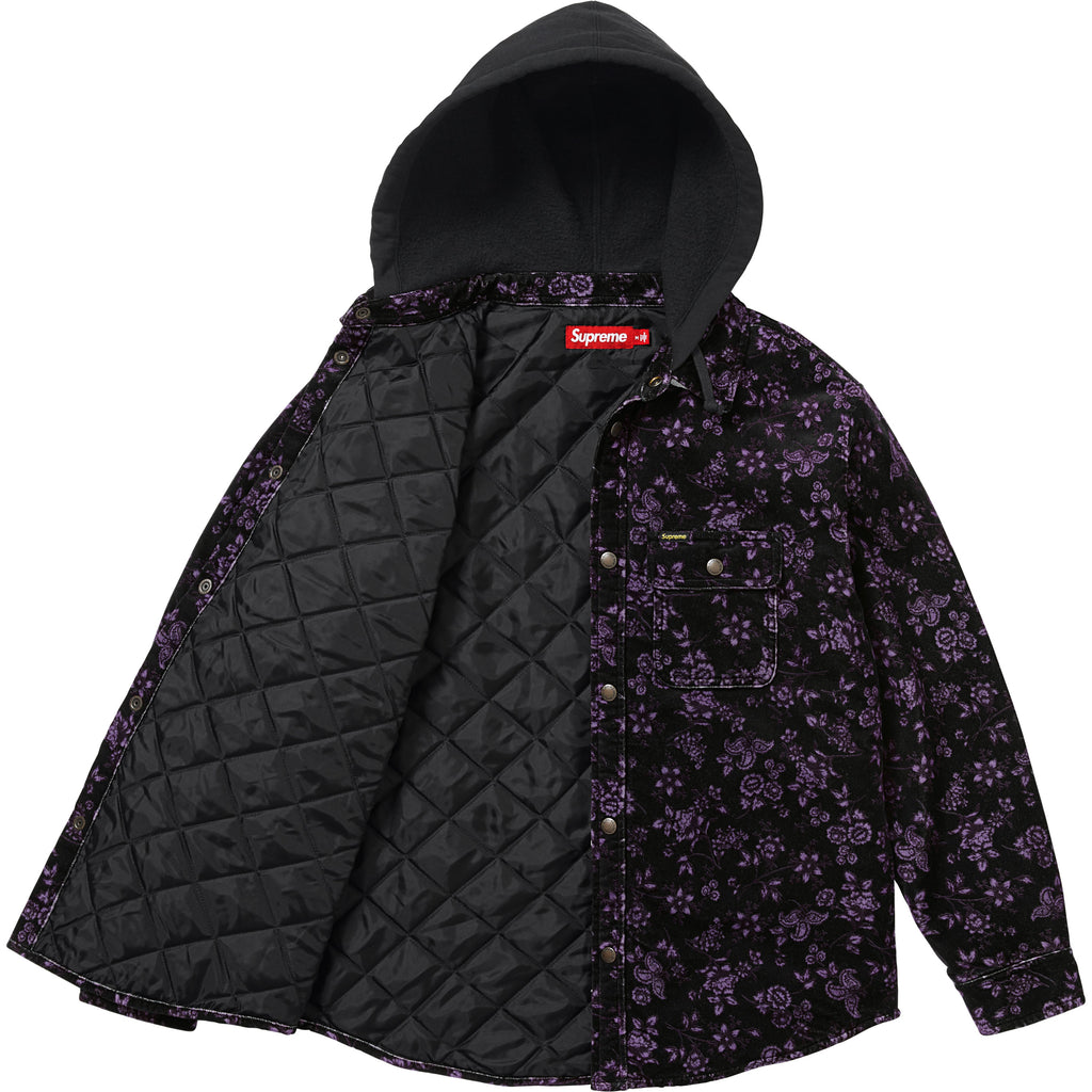 Quilted Lined Hooded Velvet Snap Shirt