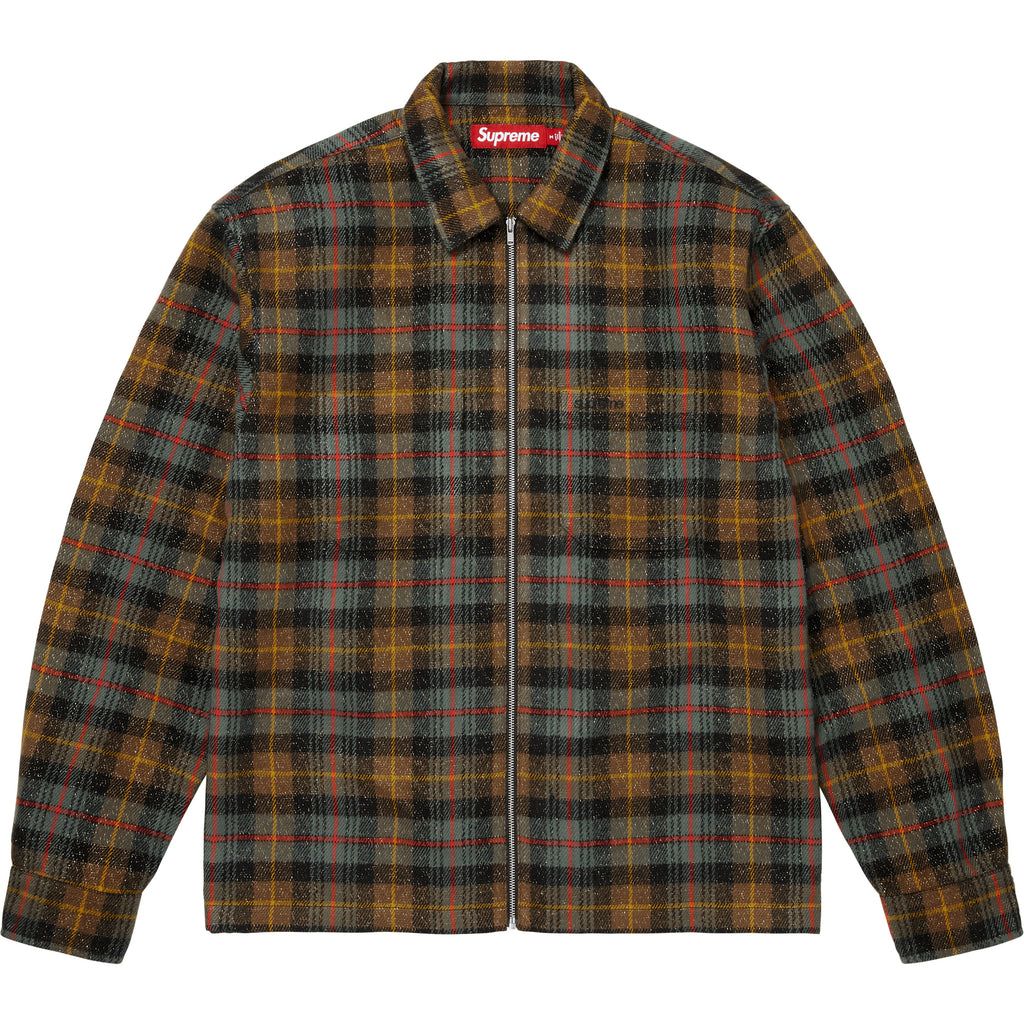 Metallic Flannel Zip Up Shirt