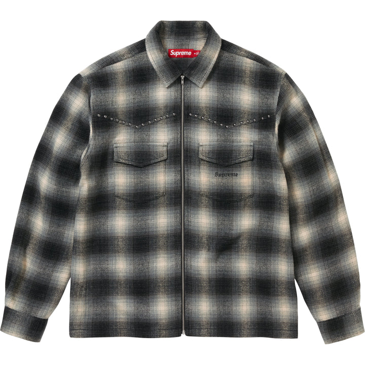 トップス Supreme Shadow Plaid Flannel Shirt Black Studded Shadow Plaid Zip Up Shirt - Shop - Supreme