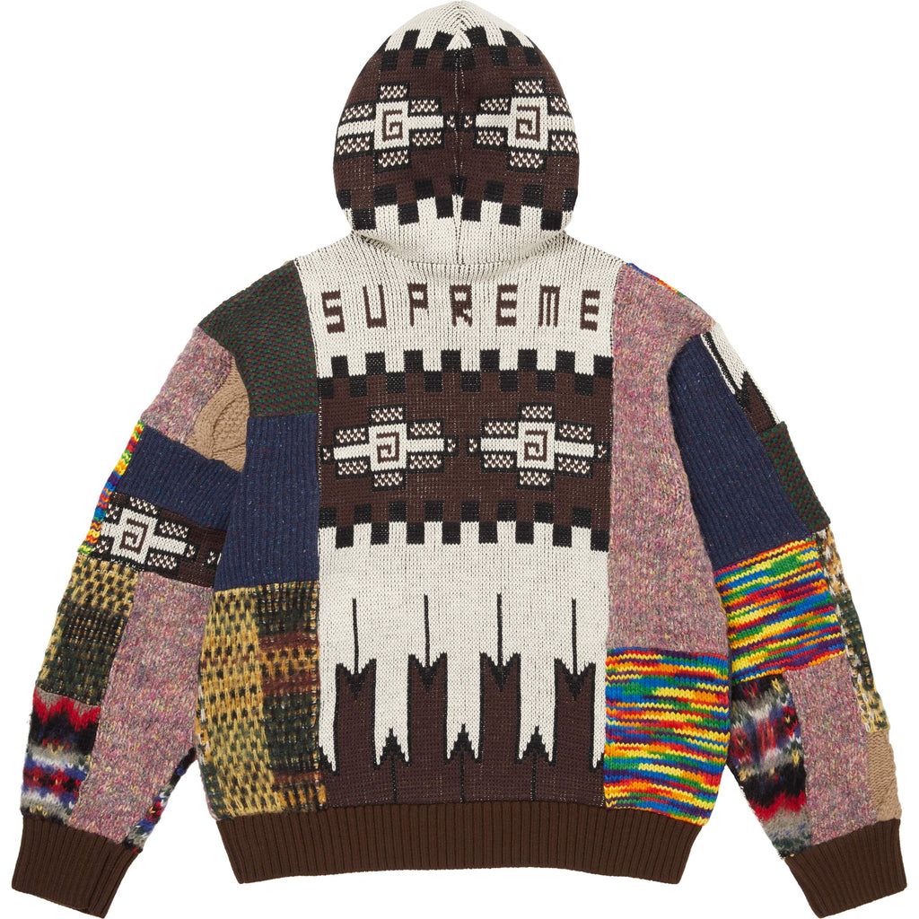 Patchwork Zip Up Hooded Sweater