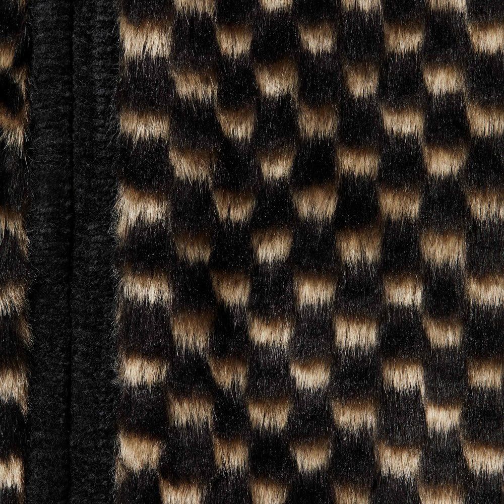 Checkerboard Faux Fur Zip Up Hooded Sweater - Image 3