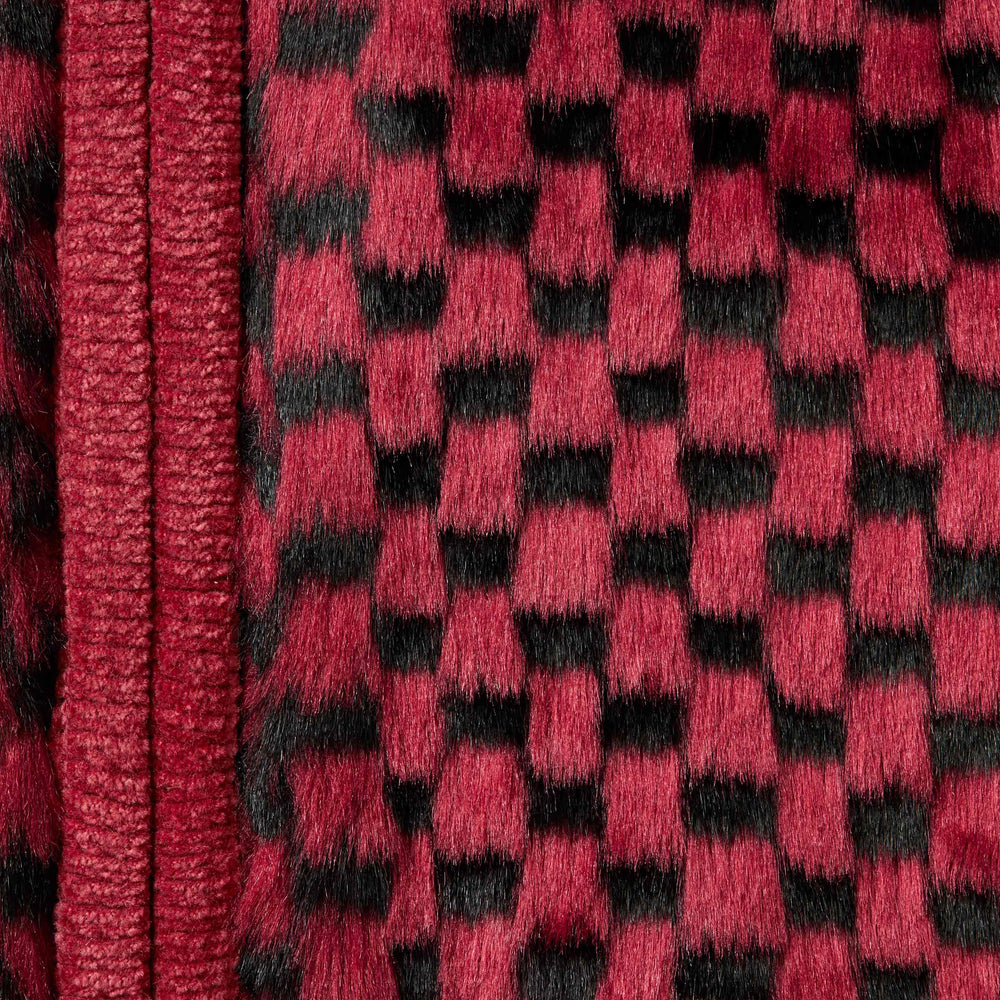 Checkerboard Faux Fur Zip Up Hooded Sweater - Image 3