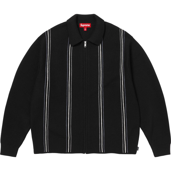 Stripe Zip Up Polo Sweater