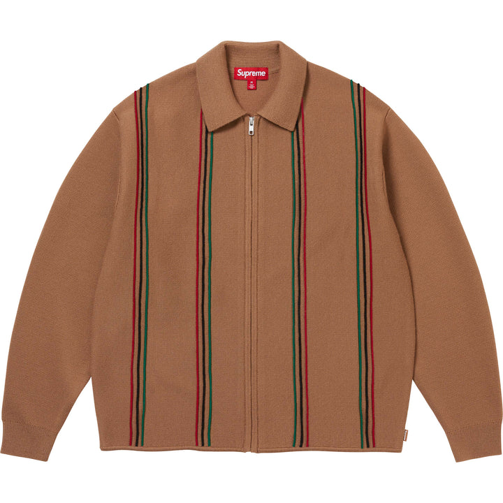 Stripe Zip Up Polo Sweater