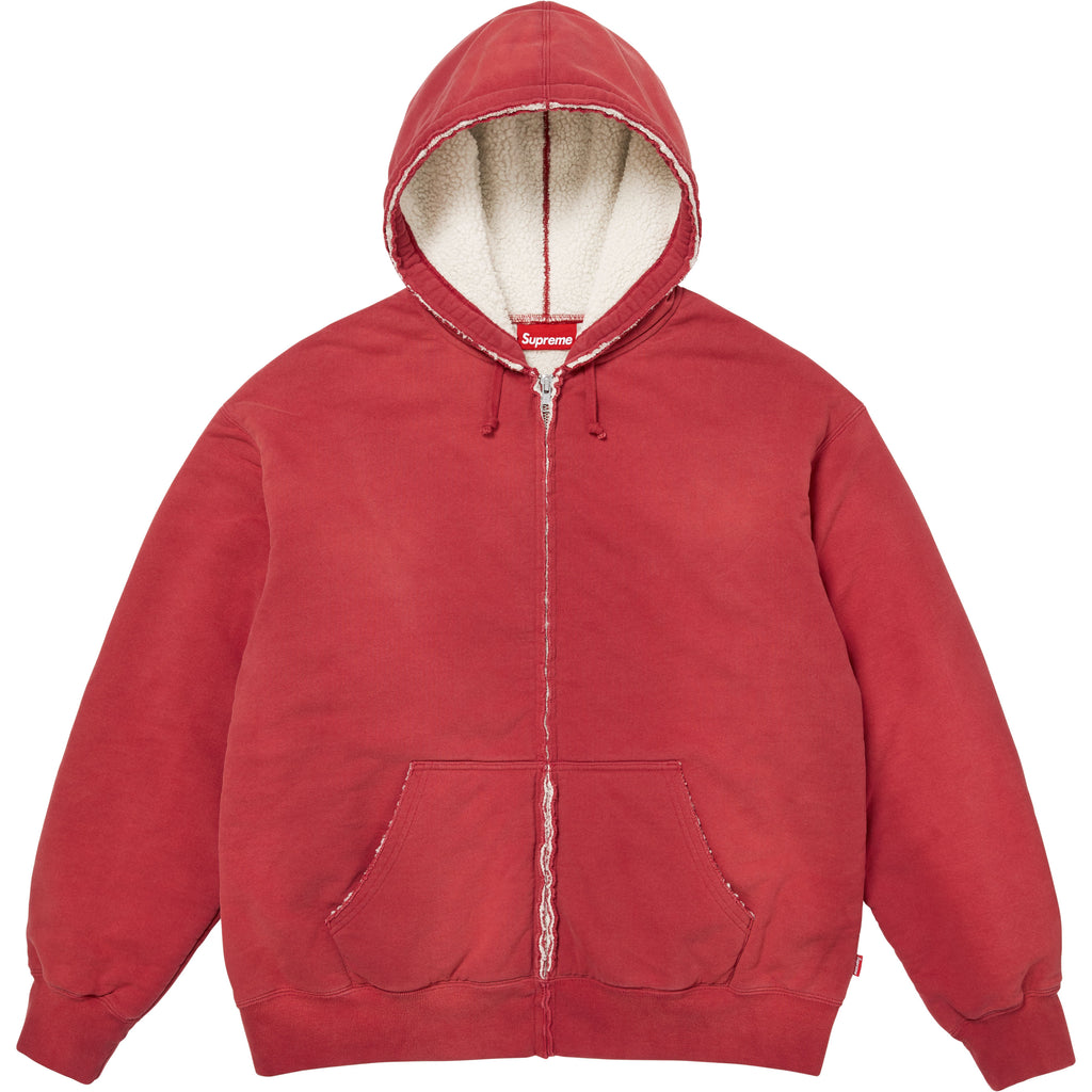 Shearling Lined Zip Up Hooded Sweatshirt