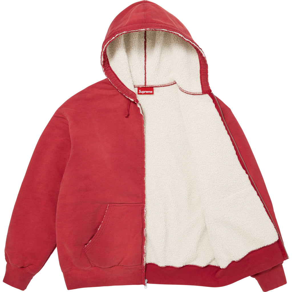 Shearling Lined Zip Up Hooded Sweatshirt