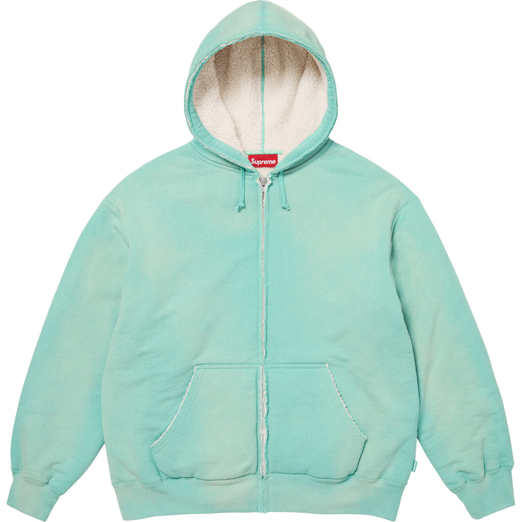 Shearling Lined Zip Up Hooded Sweatshirt