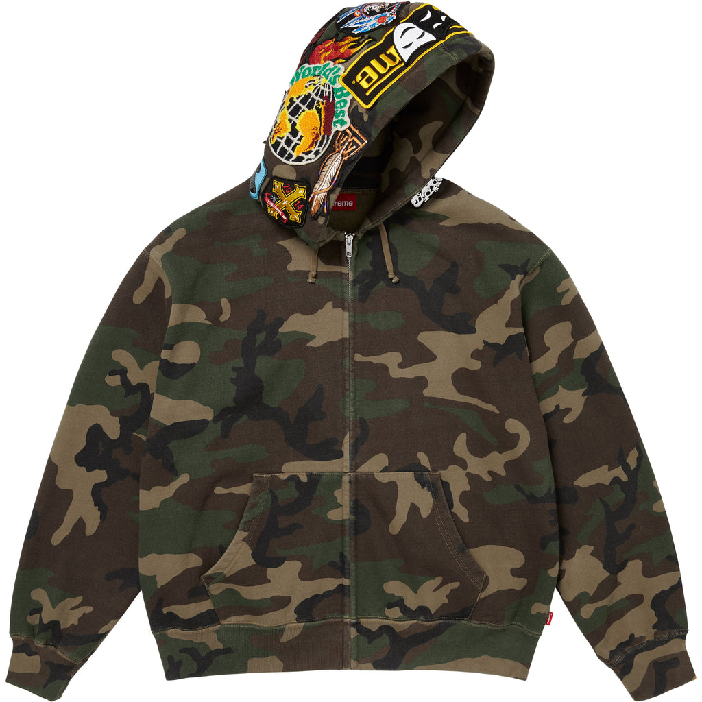 Patches Zip Up Hooded Sweatshirt