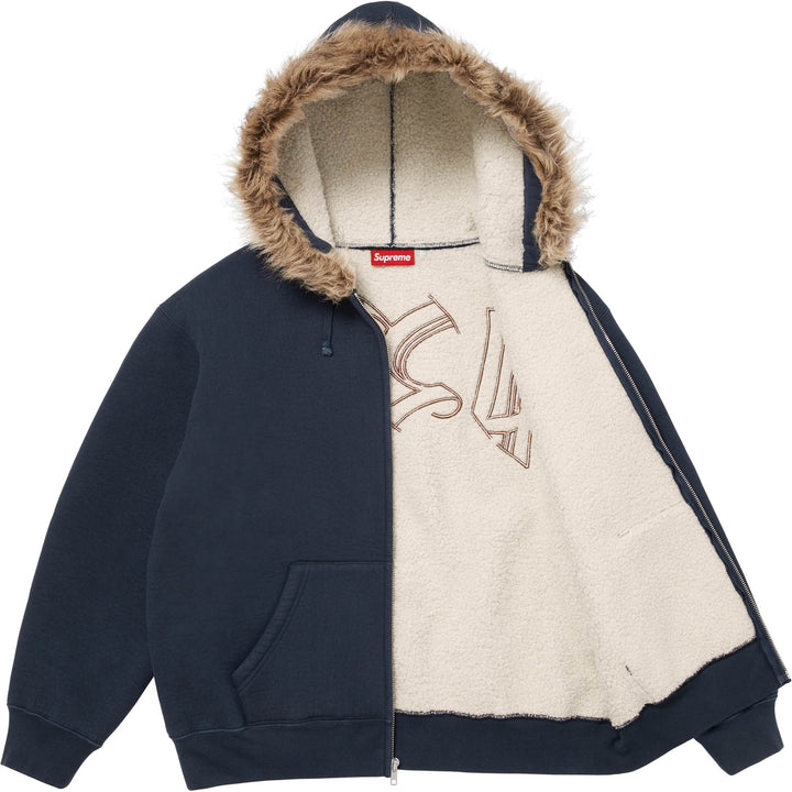 Faux Fur Zip Up Hooded Sweatshirt