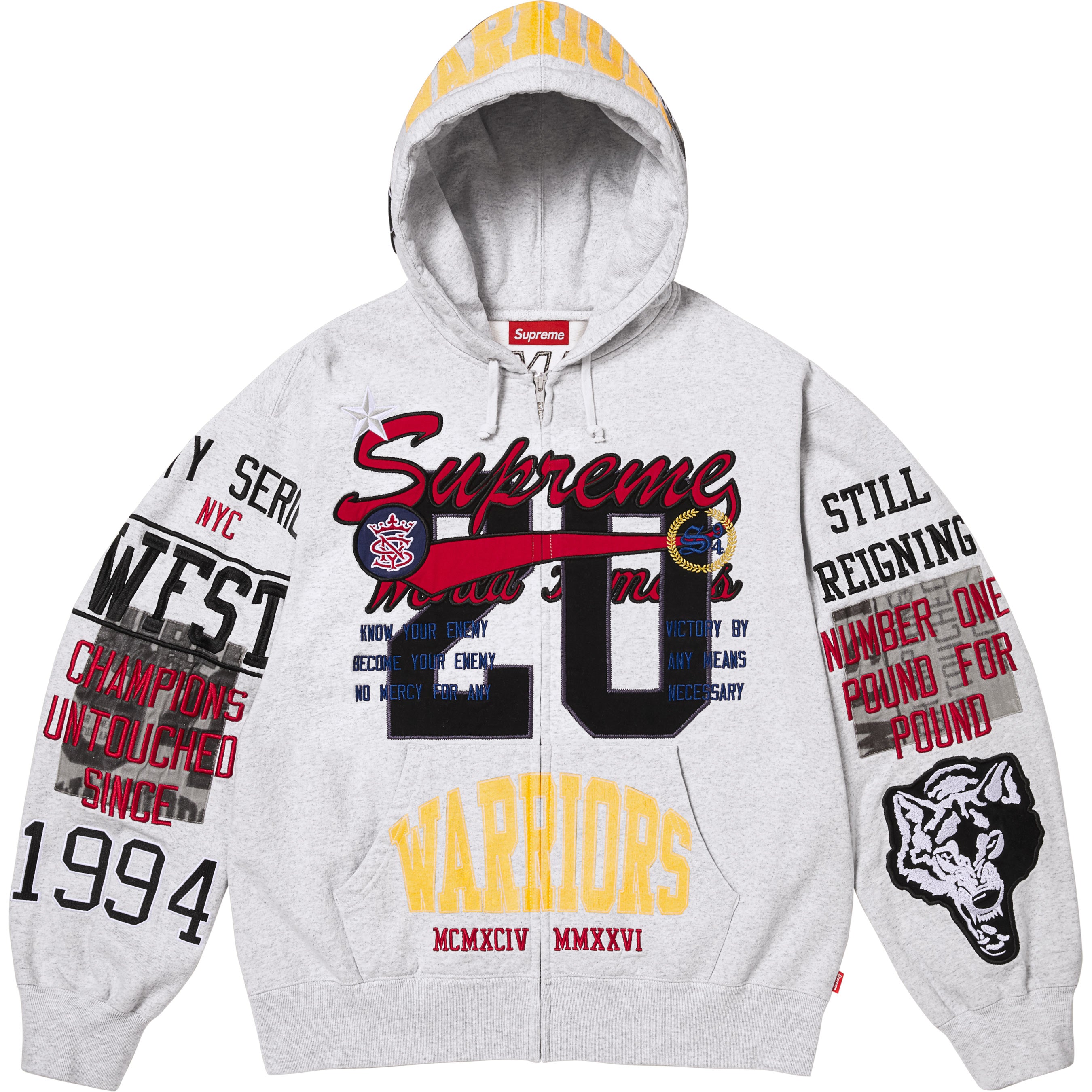 Warriors Appliqué Zip Up Hooded Sweatshirt - Shop - Supreme